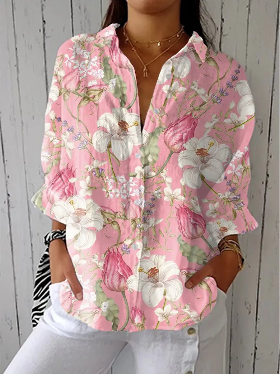 Women's Relaxed-Fit Floral Print Button-Front Blouse - Multicolor