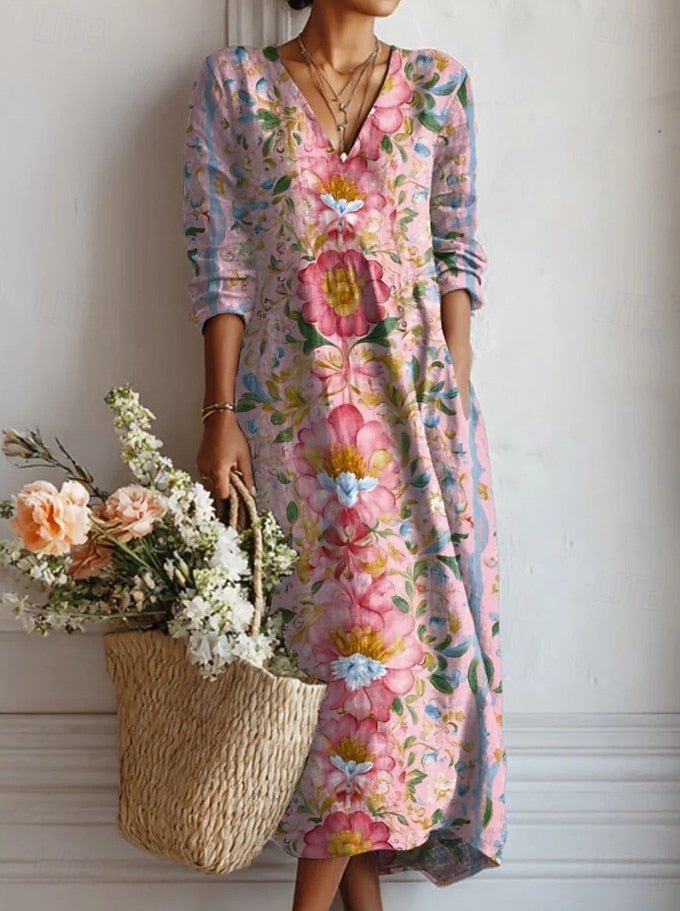 Women's Relaxed-Fit Floral Print Long-Sleeve Maxi Dress - Dress (almost sold out)