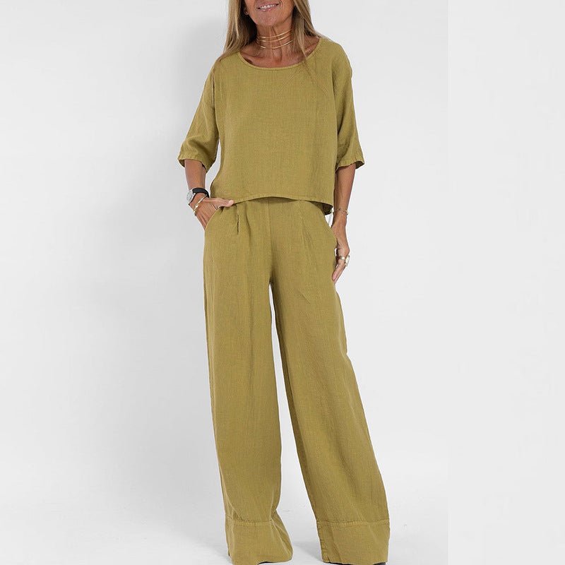 Women's Relaxed-Fit Linen-Look Co-ord Two-Piece Lounge Set - Yellow