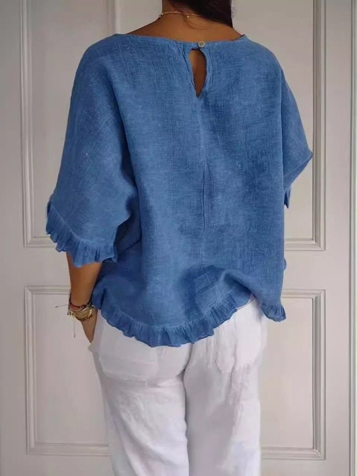 Women's Relaxed-Fit Ruffle-Hem Lightweight Linen Blouse