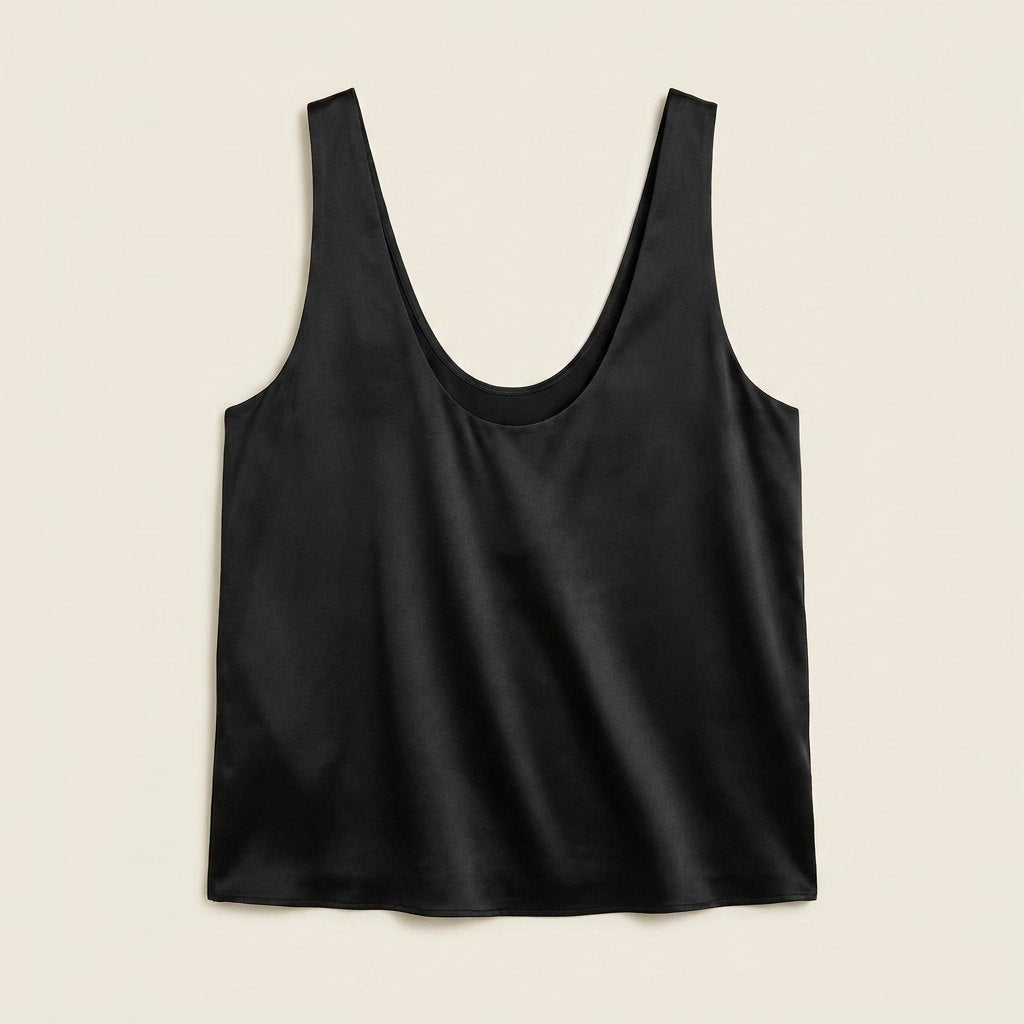 Women's Relaxed-Fit Satin Tank Top Plunging U-Neck