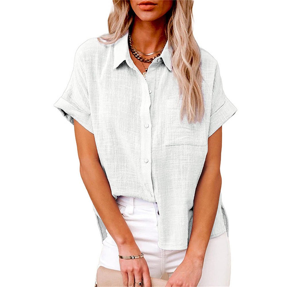 Women's Relaxed-Fit Short-Sleeve Button-Down Linen-Look Shirt - White