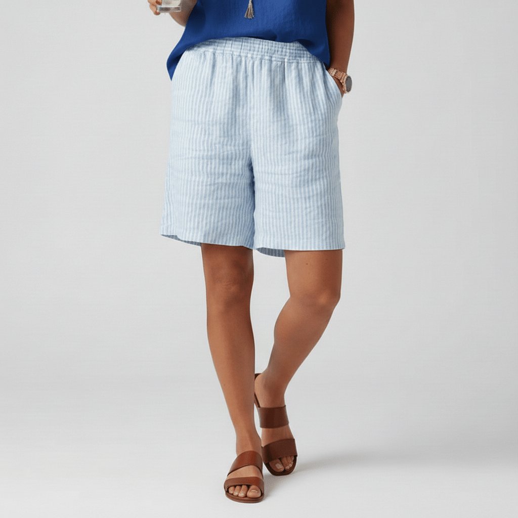 Women's Relaxed-Fit Striped Elastic-Waist Casual Summer Shorts - Sky Blue