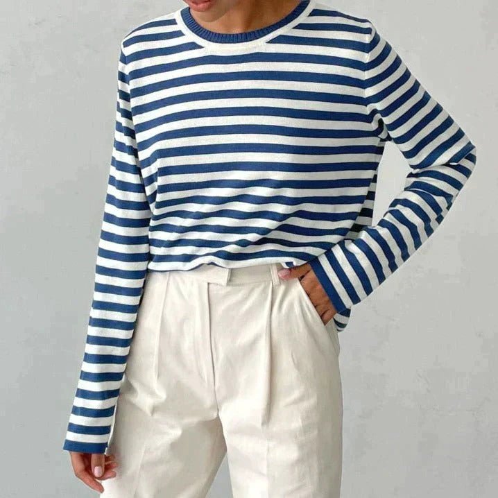 Women's Relaxed-Fit Striped Long-Sleeve Knit Jumper Top