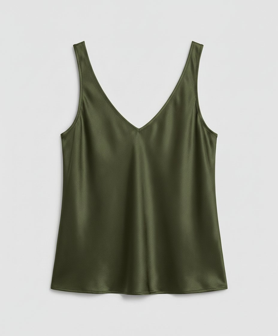 Women's Relaxed-Fit V-Neck Wide-Strap Satin Camisole Top - Army Green
