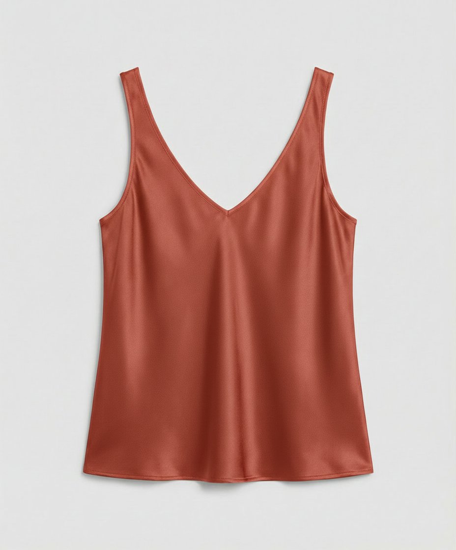 Women's Relaxed-Fit V-Neck Wide-Strap Satin Camisole Top - Orange