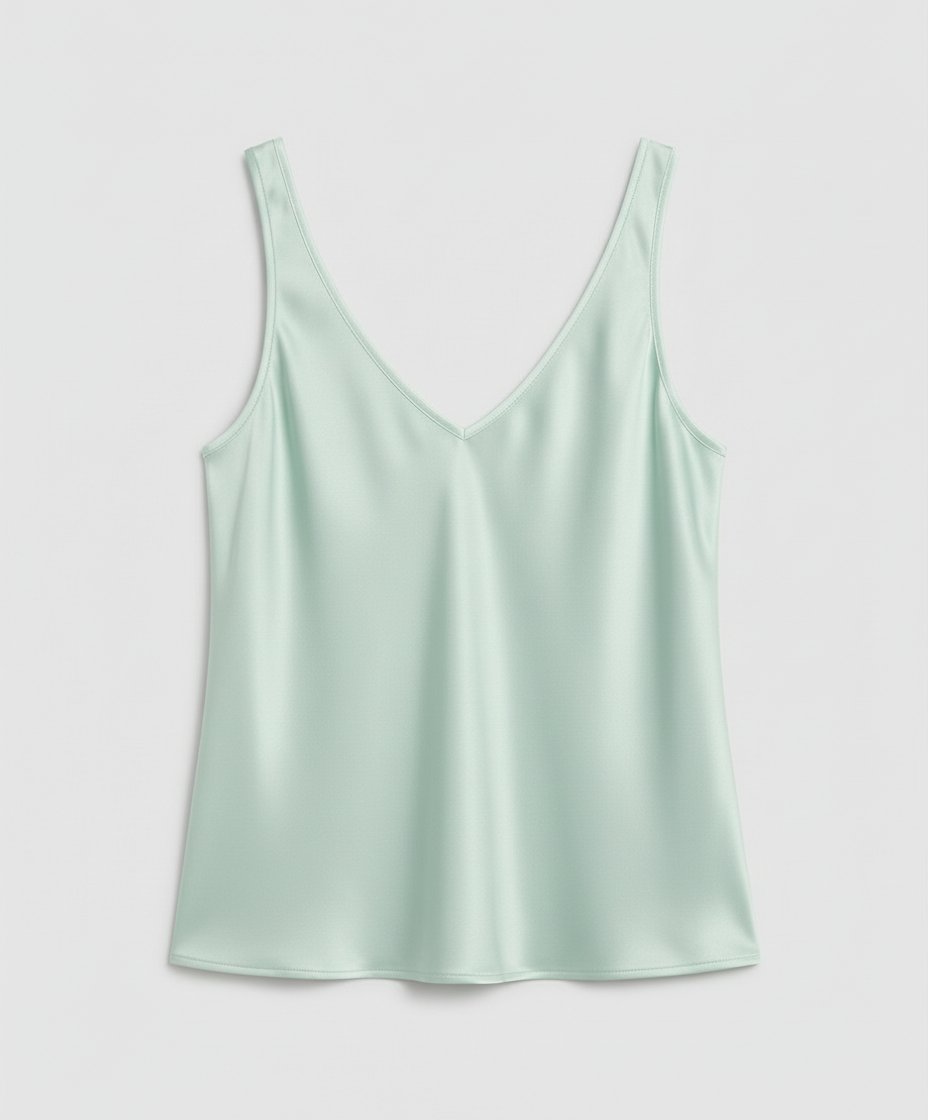 Women's Relaxed-Fit V-Neck Wide-Strap Satin Camisole Top - Light Green