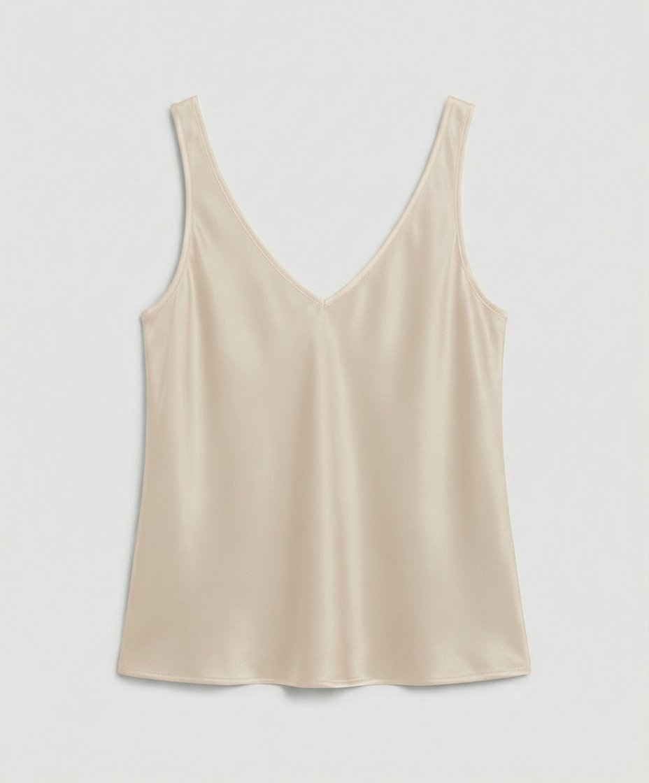 Women's Relaxed-Fit V-Neck Wide-Strap Satin Camisole Top - Beige