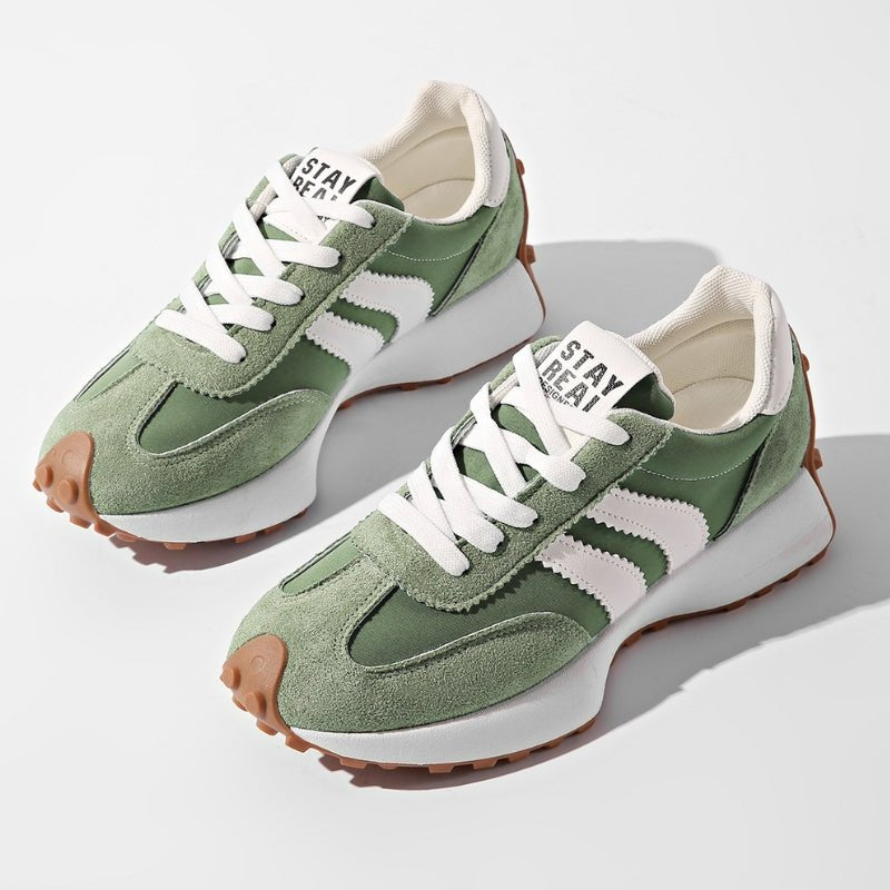 Women's Retro Platform Chunky Lace-Up Trainers - Green