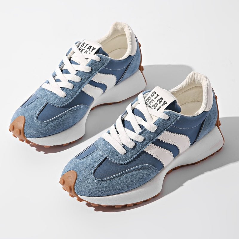Women's Retro Platform Chunky Lace-Up Trainers - Blue