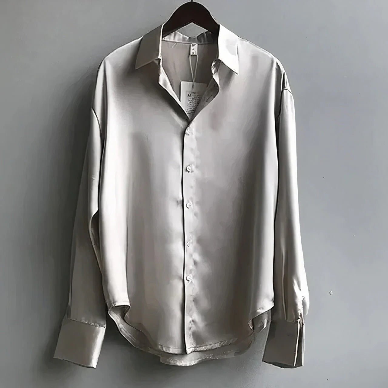 Women's Sage Satin Button-Down Long Sleeve Collar Blouse - Gray