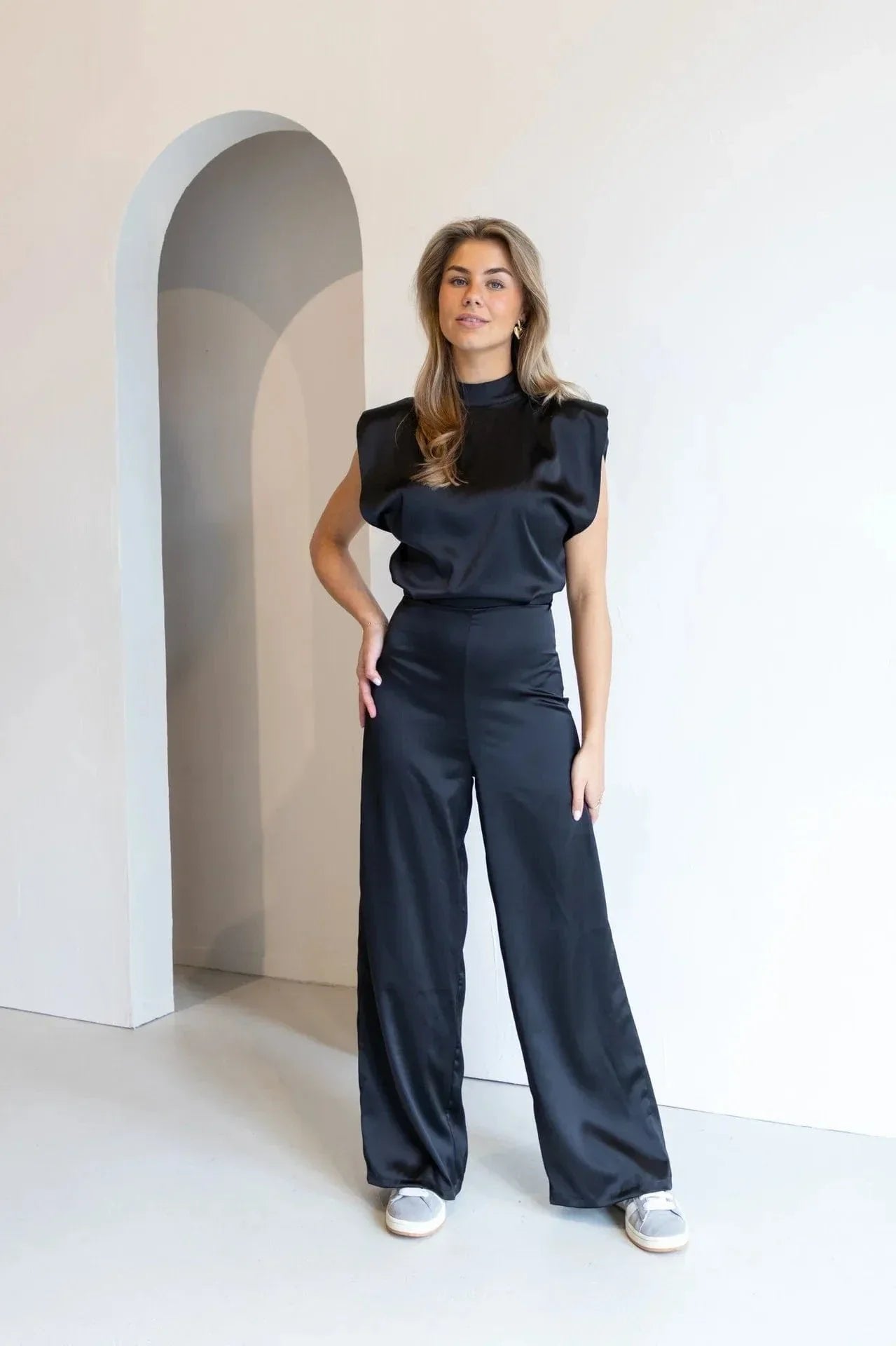 Women's Satin Wide-Leg Sleeveless High-Waist Jumpsuit