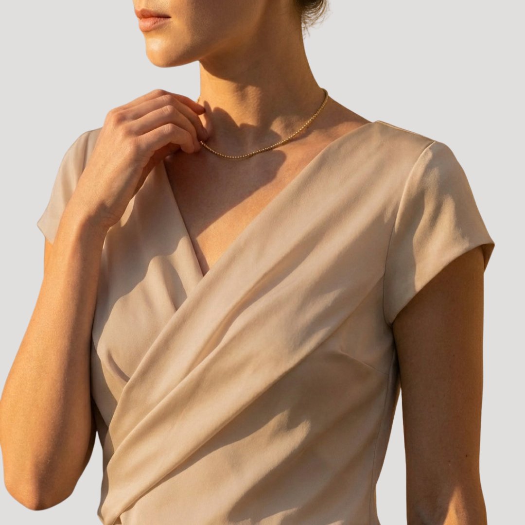 Women's Short Sleeve Draped Wrap V-Neck Blouse Top