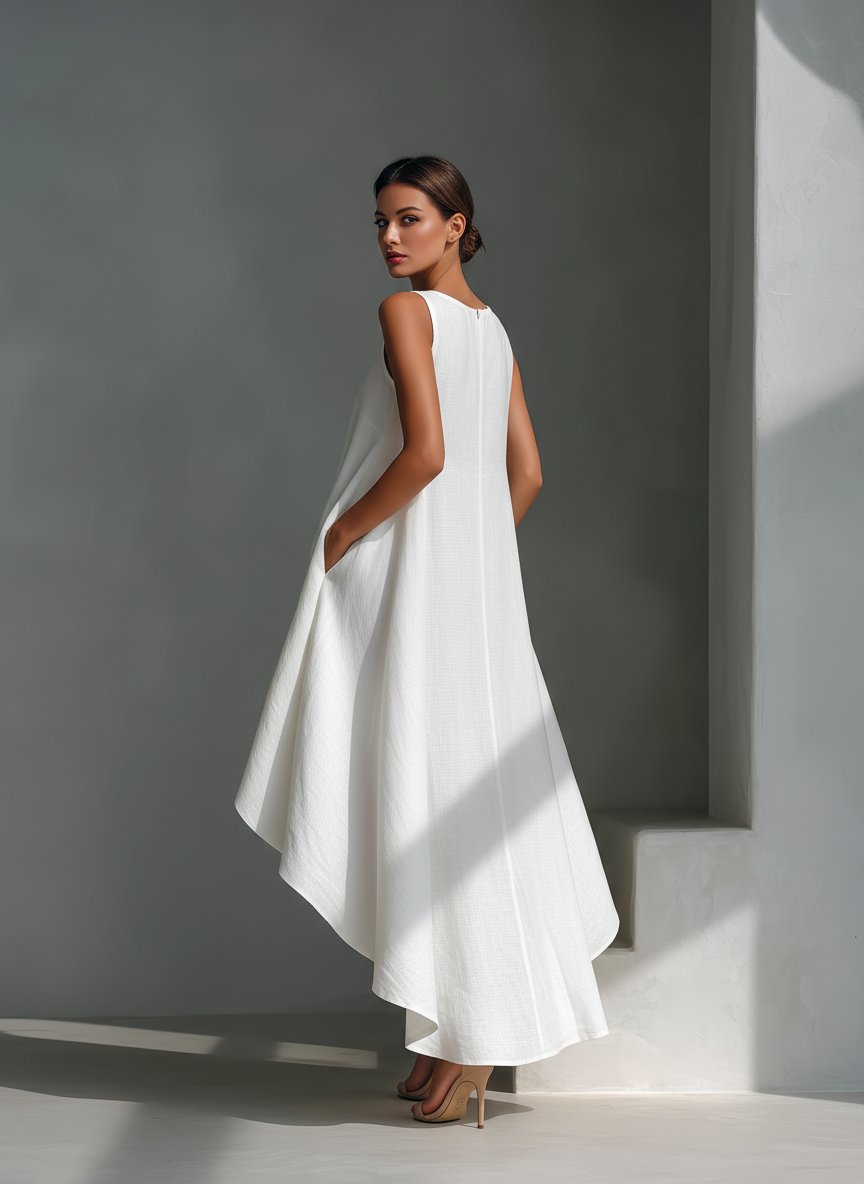Women's Sleeveless Linen Asymmetric Handkerchief Hem Midi Dress