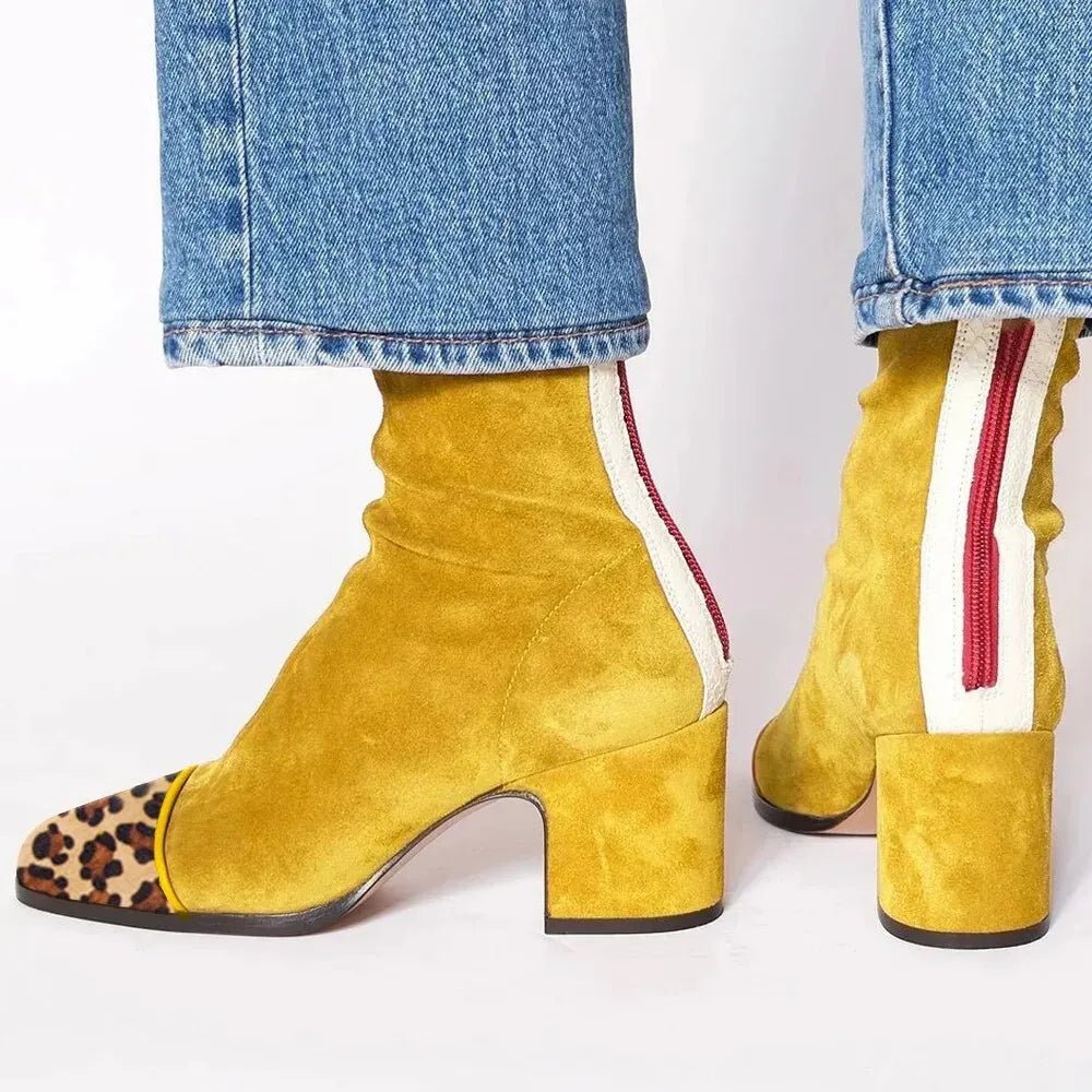 Women's Square-Toe Block-Heel Suede Knee-High Boots