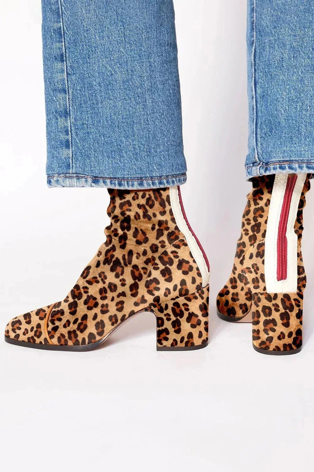 Women's Square-Toe Block-Heel Suede Knee-High Boots - Leopard-print