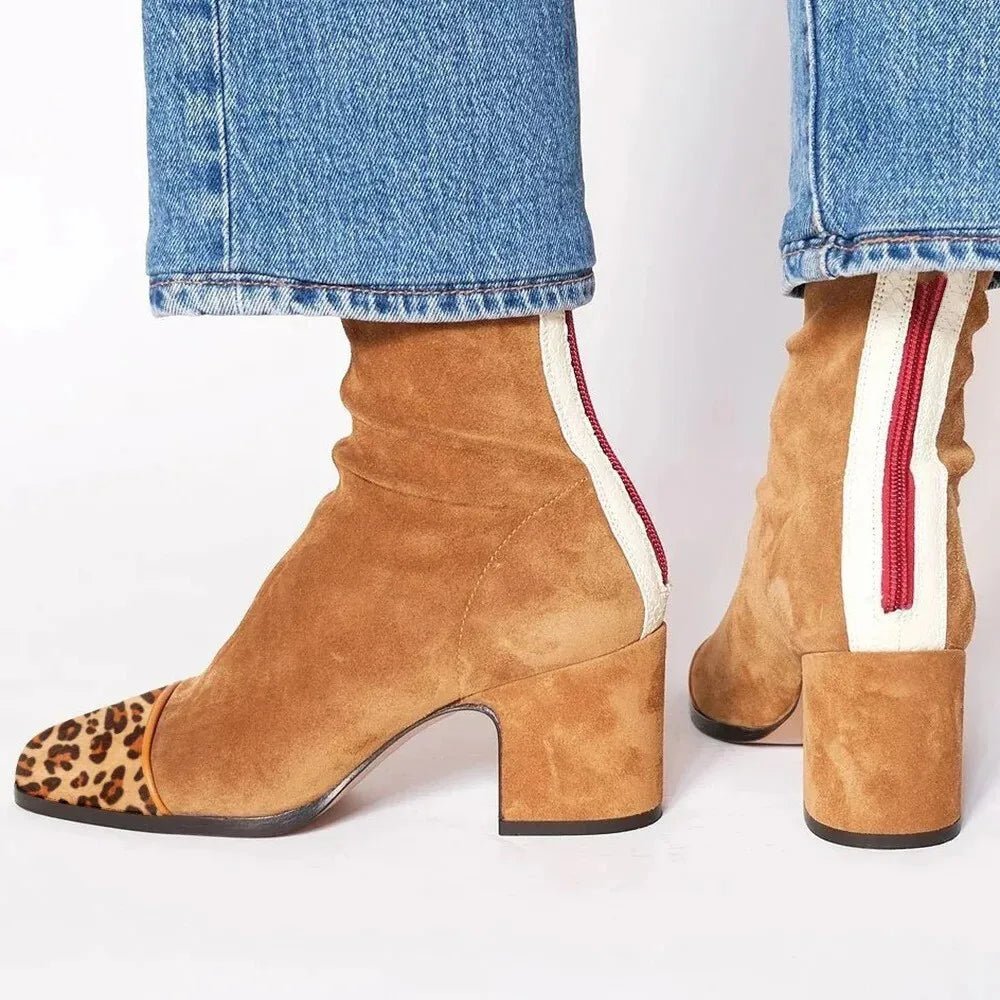 Women's Square-Toe Block-Heel Suede Knee-High Boots