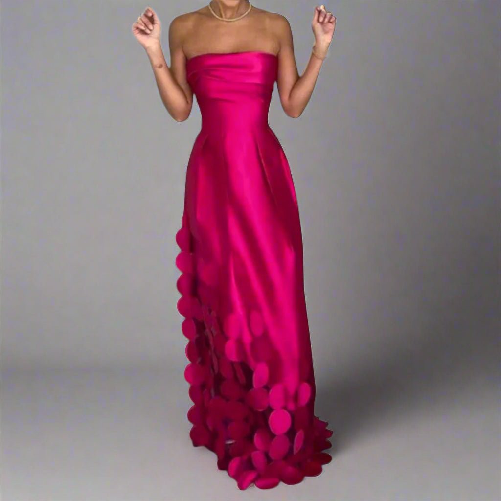 Women's Strapless Fitted Bodice Circular-Hem Satin Maxi Dress