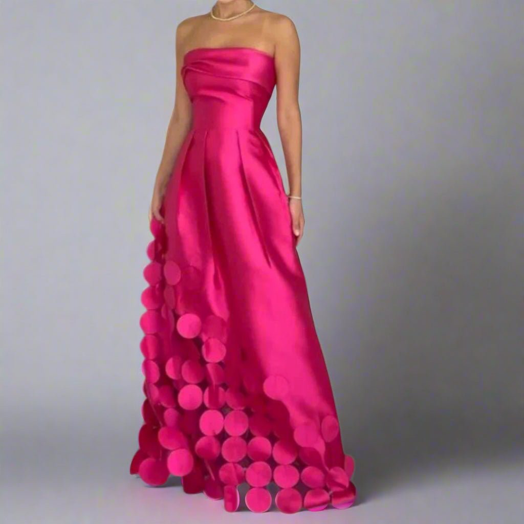 Women's Strapless Fitted Bodice Circular-Hem Satin Maxi Dress - Pink