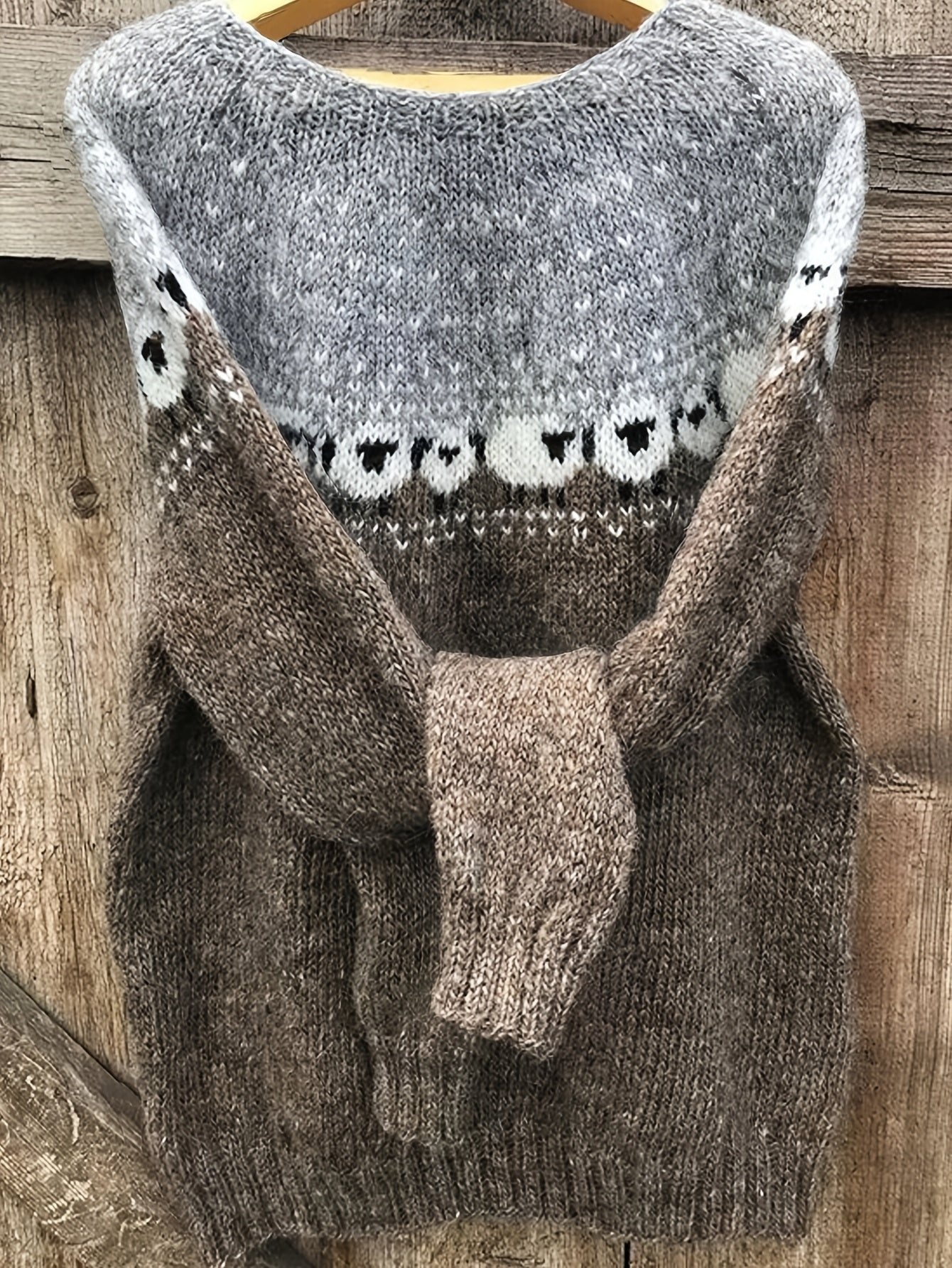 Women's Thick-Knit Sheep Jacquard Fair Isle Jumper - Gray