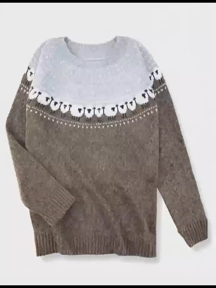 Women's Thick-Knit Sheep Jacquard Fair Isle Jumper