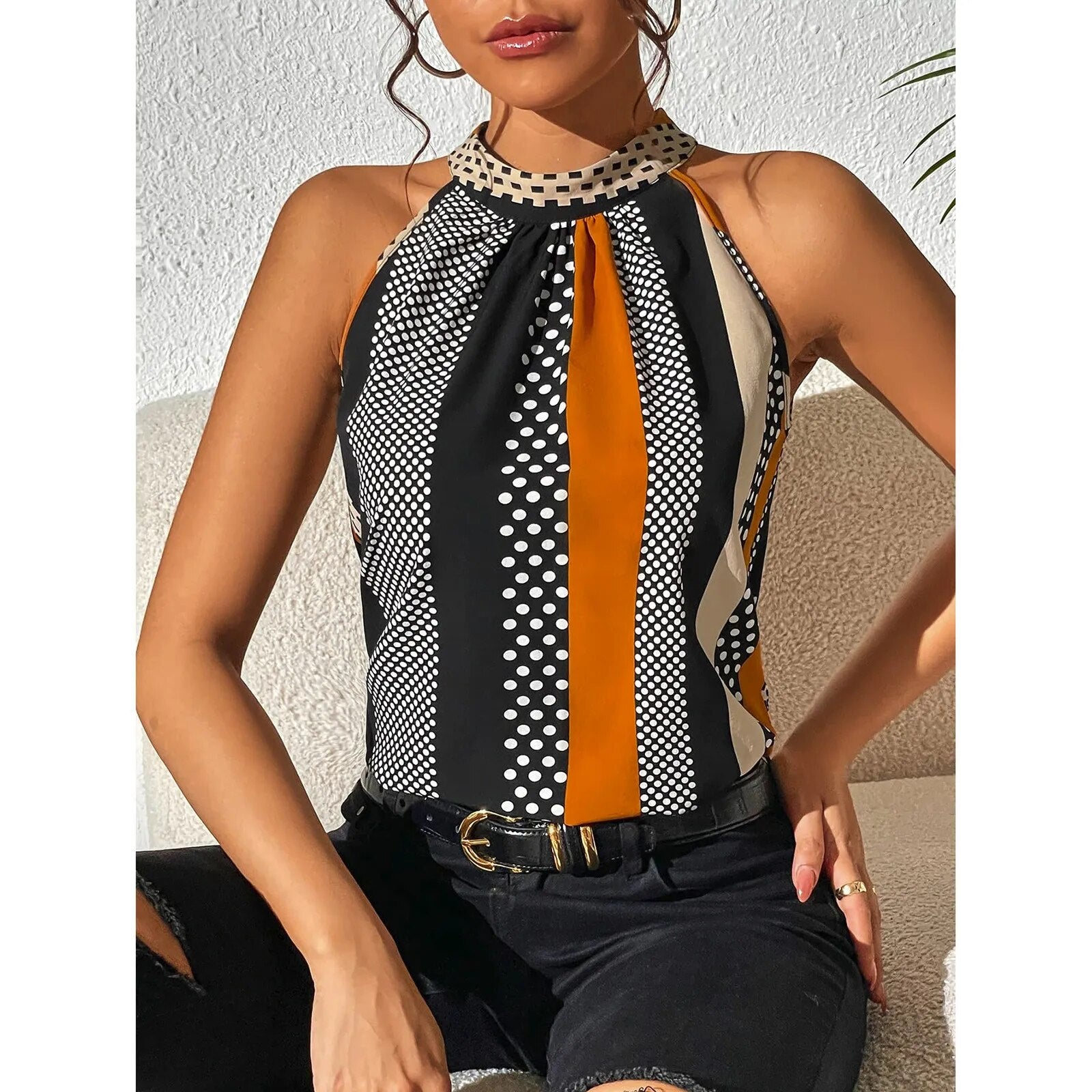 Cara Stripe - Halter Neck Patterned Top