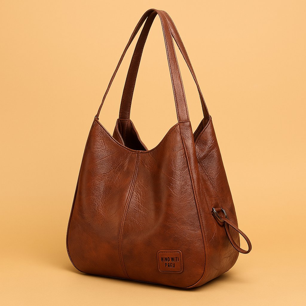 Women's Vintage Faux Leather Spacious Shoulder Hobo Bag - Brown