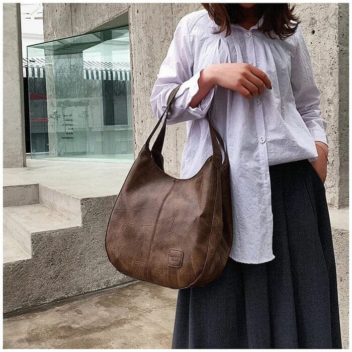 Women's Vintage Faux Leather Spacious Shoulder Hobo Bag