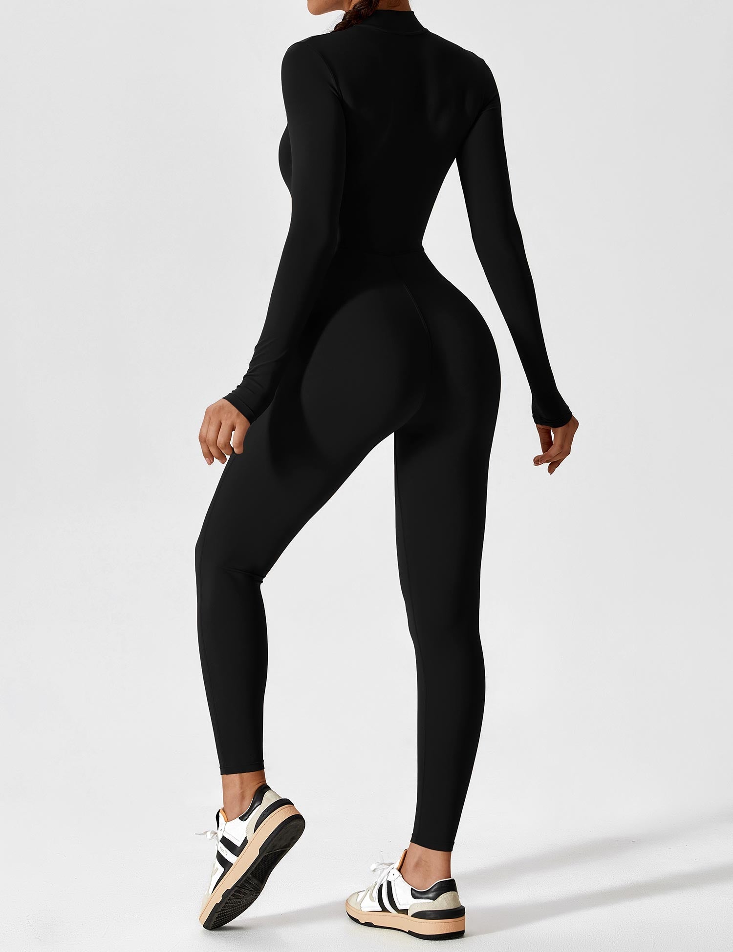 Long Sleeve Zip-Front Stretch One-Piece Sculpting Activewear Jumpsuit