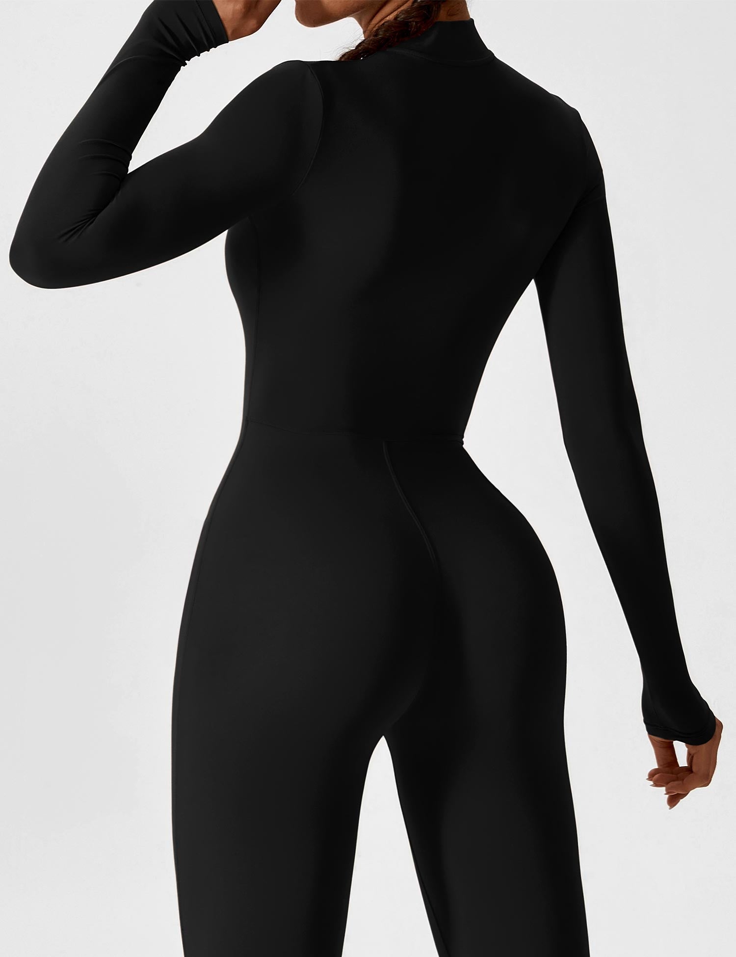 Long Sleeve Zip-Front Stretch One-Piece Sculpting Activewear Jumpsuit