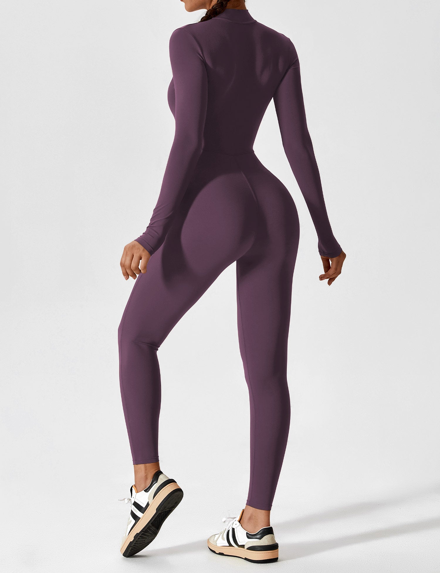 Long Sleeve Zip-Front Stretch One-Piece Sculpting Activewear Jumpsuit