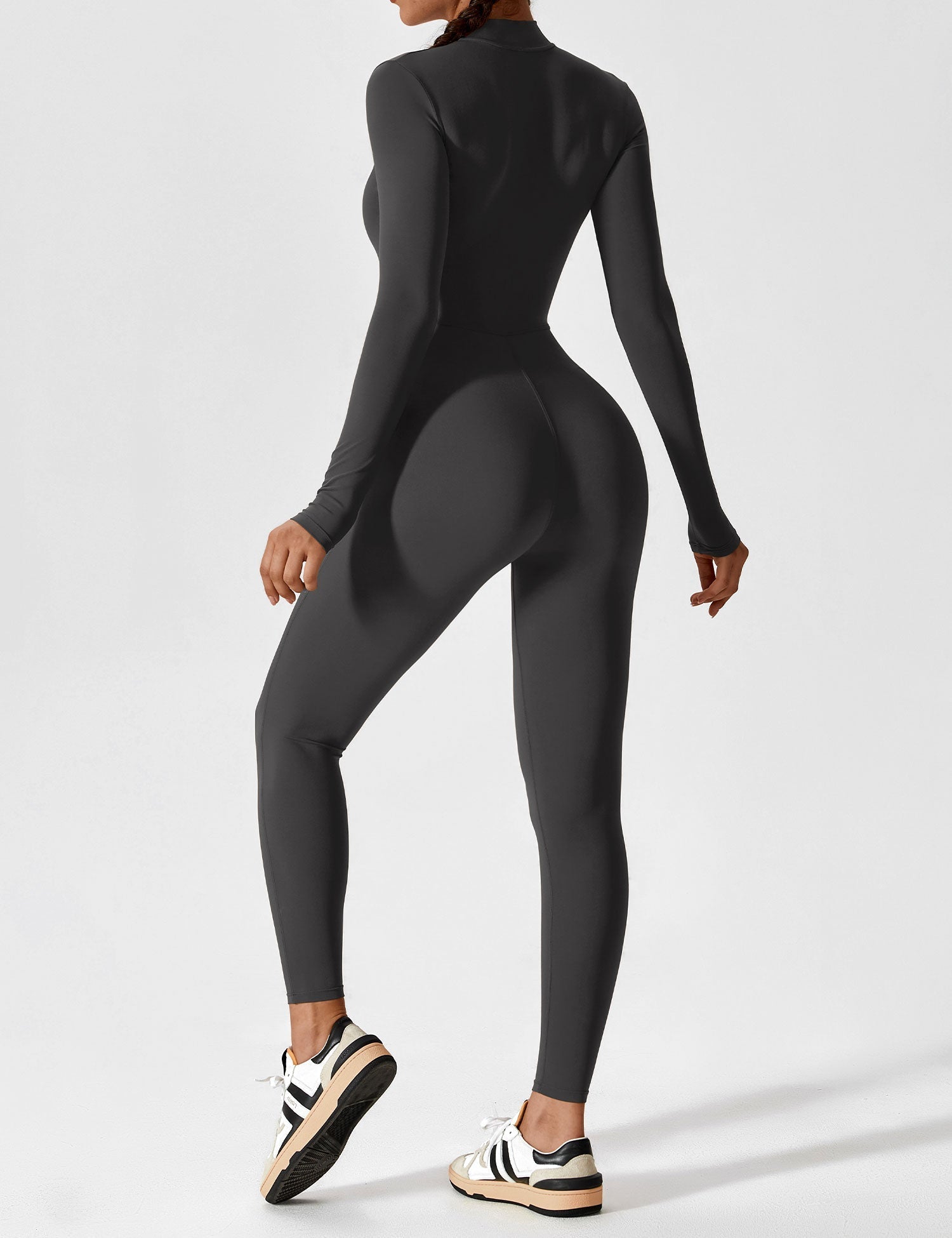 Long Sleeve Zip-Front Stretch One-Piece Sculpting Activewear Jumpsuit