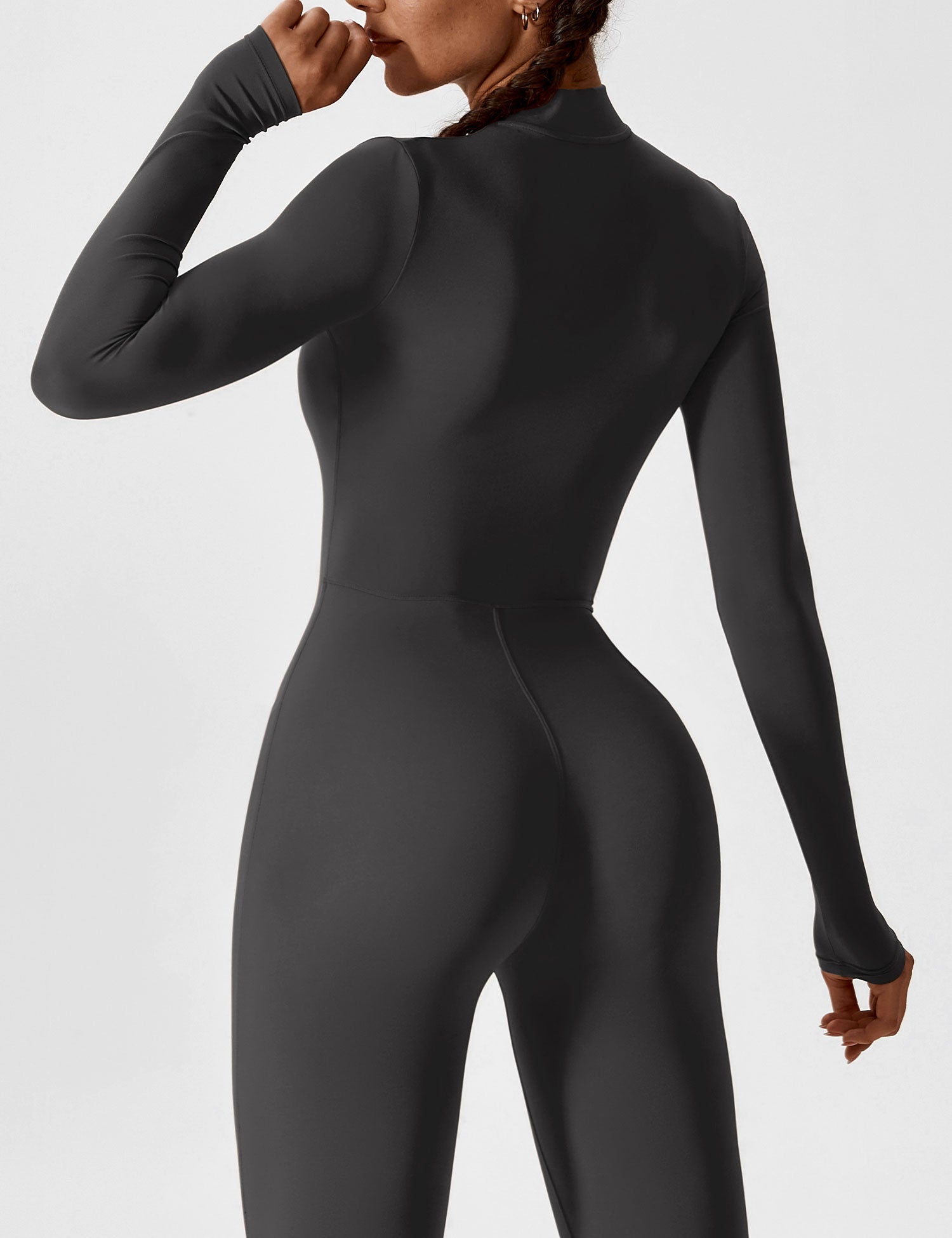Long Sleeve Zip-Front Stretch One-Piece Sculpting Activewear Jumpsuit