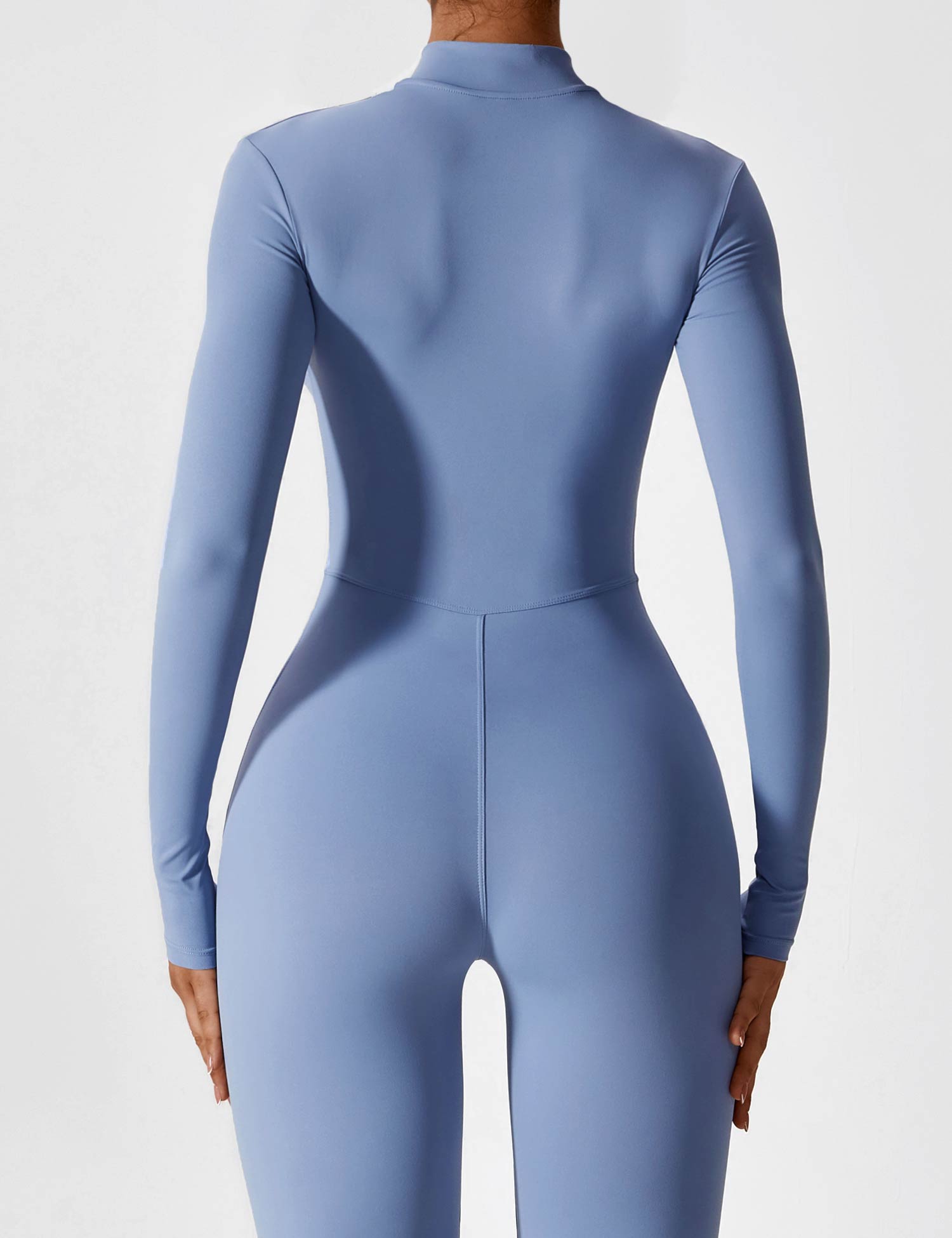 Long Sleeve Zip-Front Stretch One-Piece Sculpting Activewear Jumpsuit