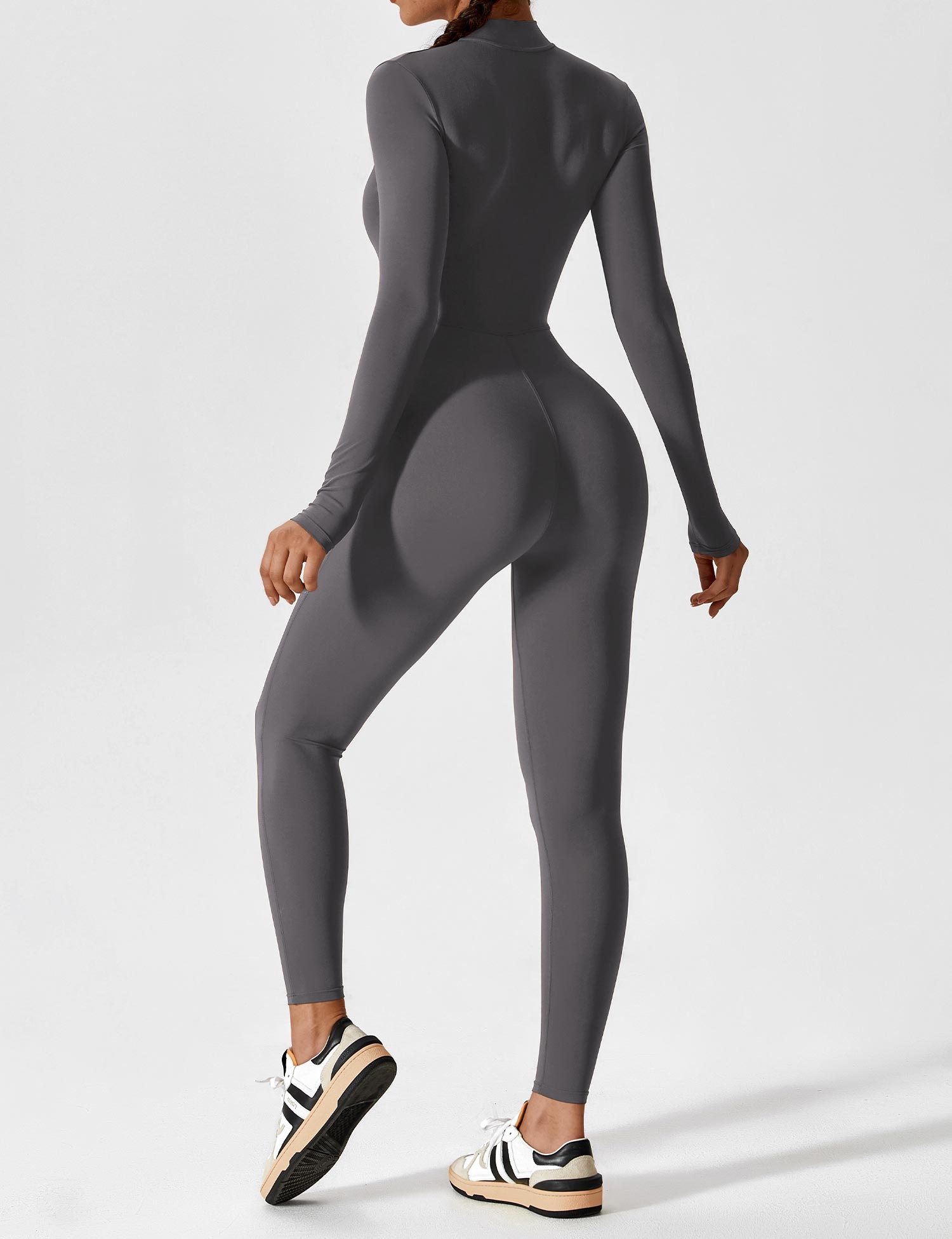 Long Sleeve Zip-Front Stretch One-Piece Sculpting Activewear Jumpsuit
