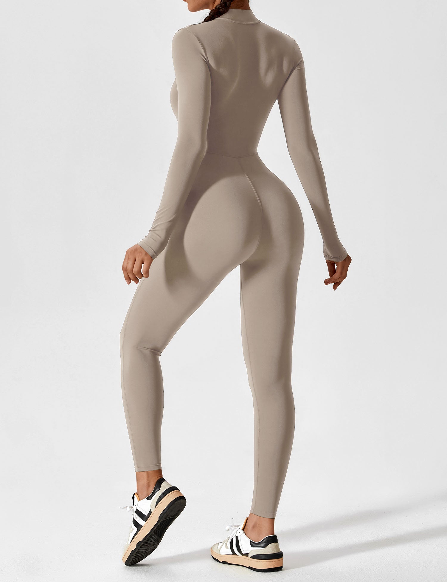 Long Sleeve Zip-Front Stretch One-Piece Sculpting Activewear Jumpsuit