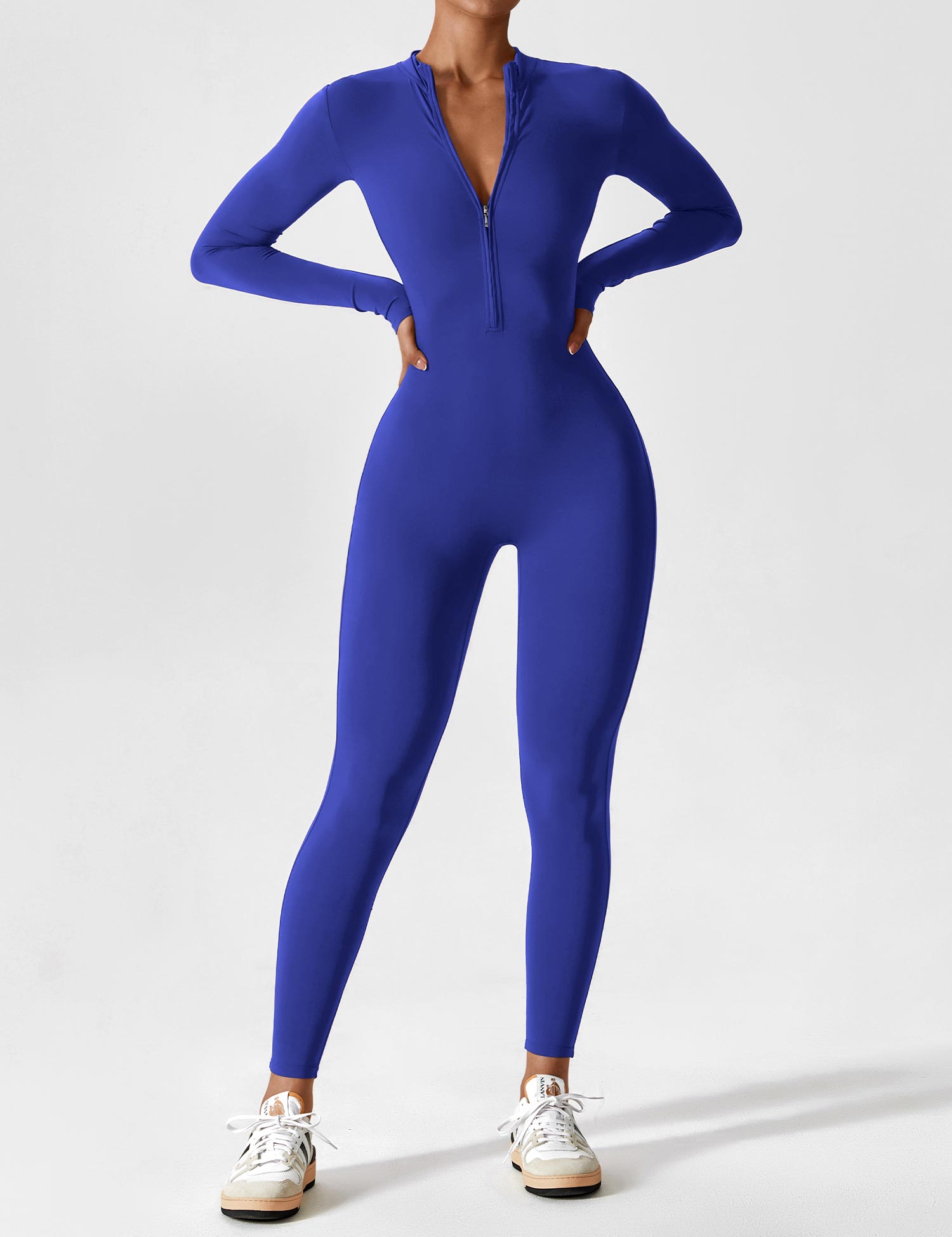 Long Sleeve Zip-Front Stretch One-Piece Sculpting Activewear Jumpsuit