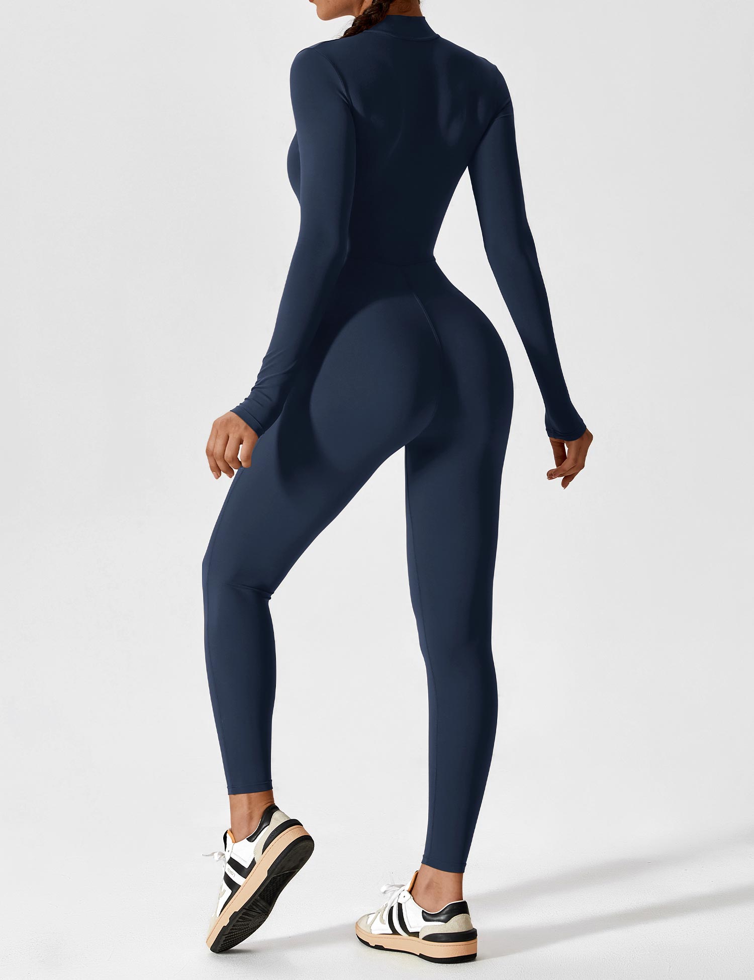 Long Sleeve Zip-Front Stretch One-Piece Sculpting Activewear Jumpsuit