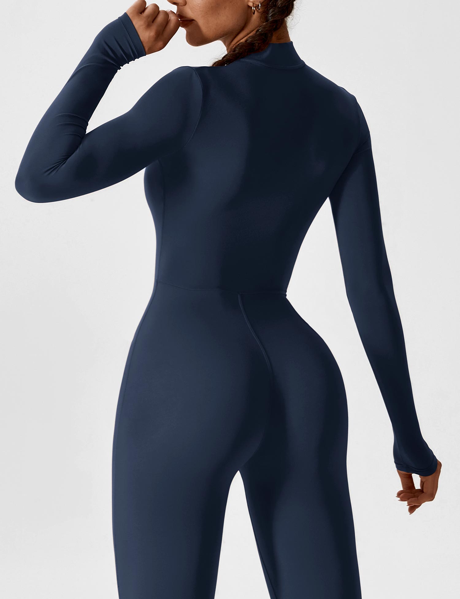 Long Sleeve Zip-Front Stretch One-Piece Sculpting Activewear Jumpsuit