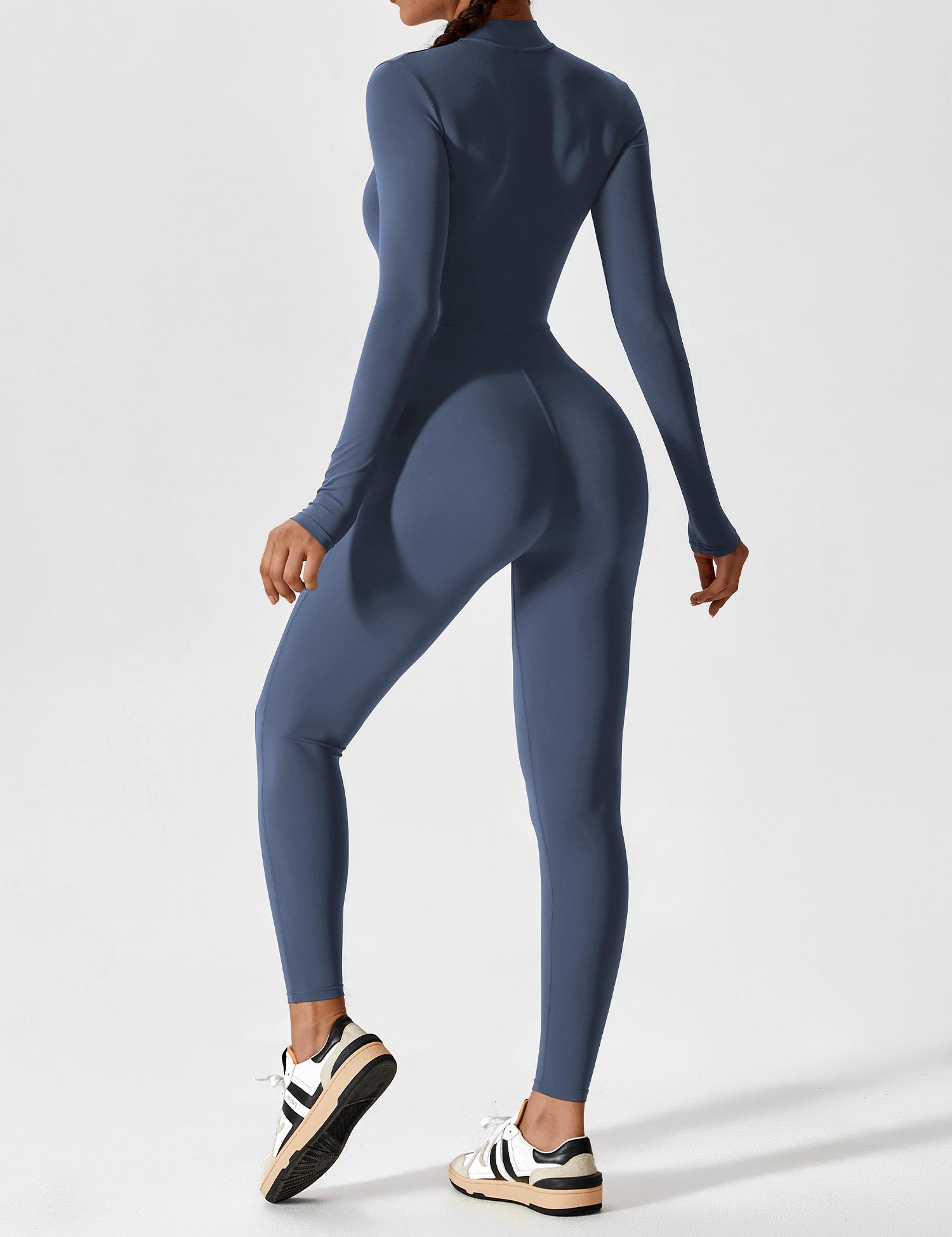 Long Sleeve Zip-Front Stretch One-Piece Sculpting Activewear Jumpsuit