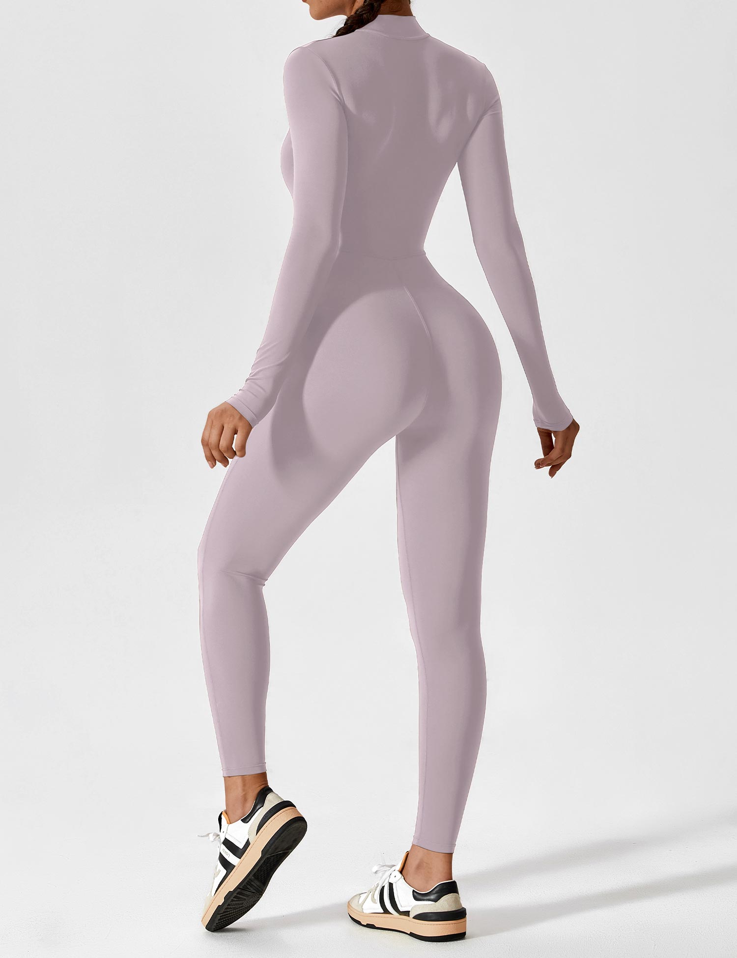 Long Sleeve Zip-Front Stretch One-Piece Sculpting Activewear Jumpsuit