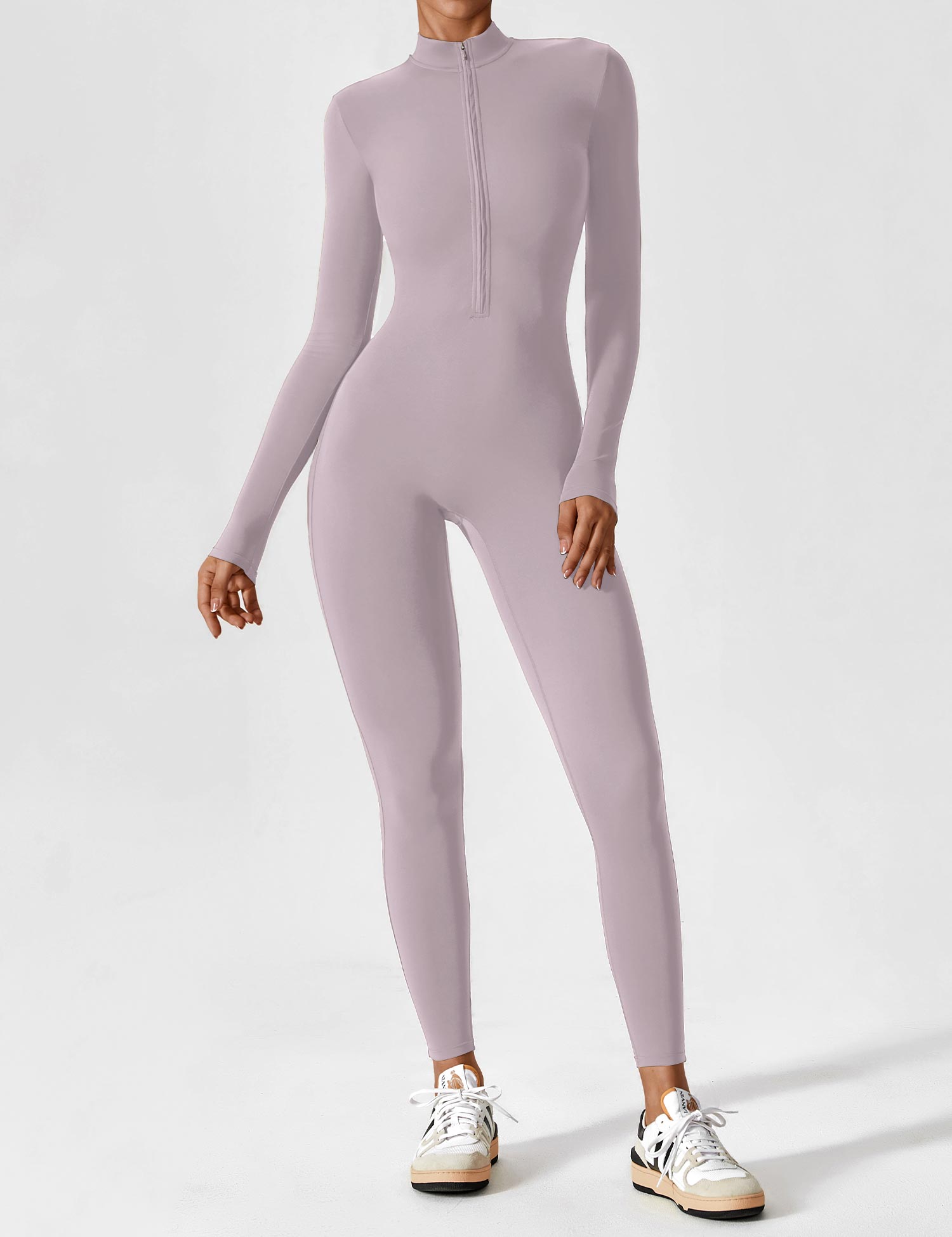 Long Sleeve Zip-Front Stretch One-Piece Sculpting Activewear Jumpsuit