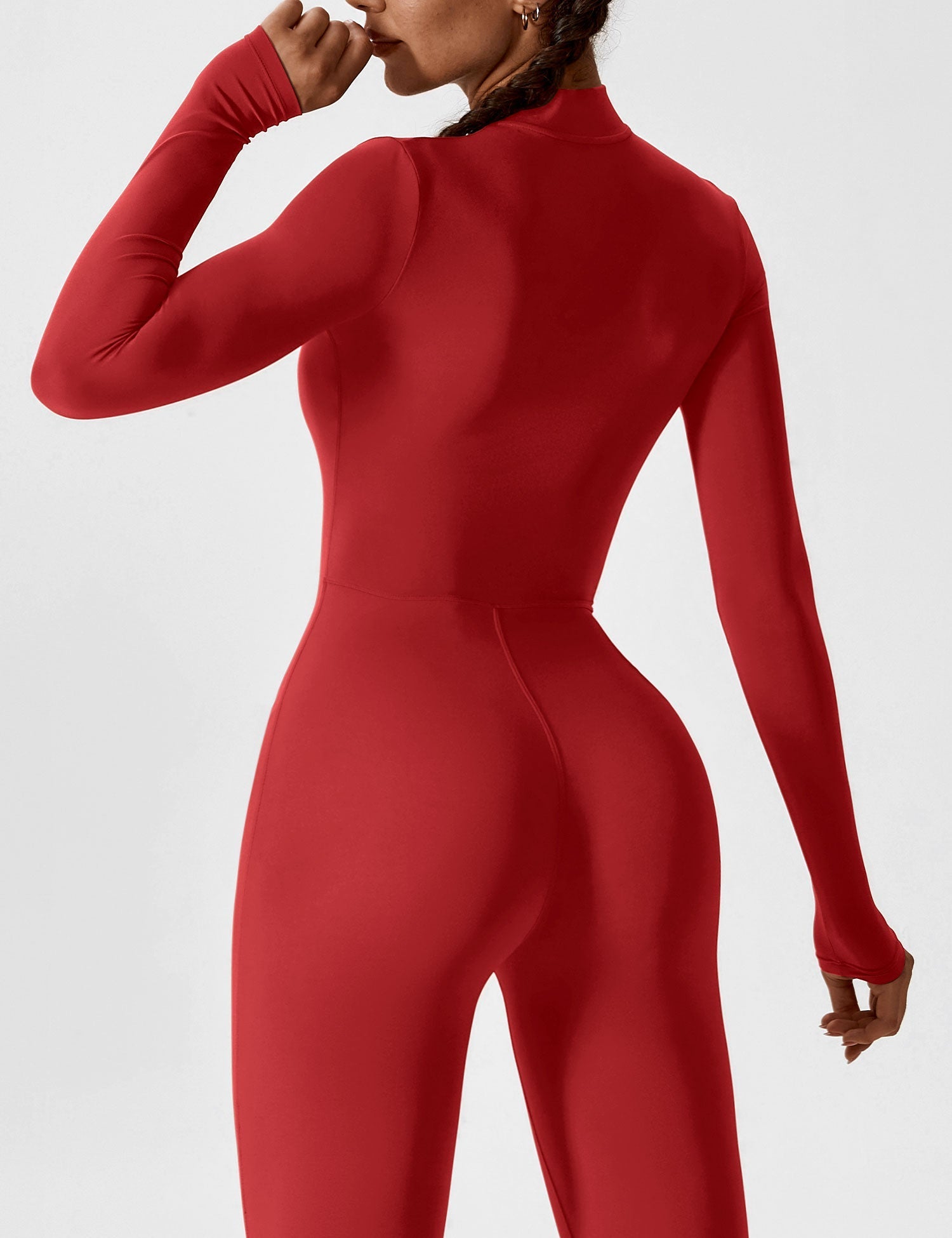 Long Sleeve Zip-Front Stretch One-Piece Sculpting Activewear Jumpsuit