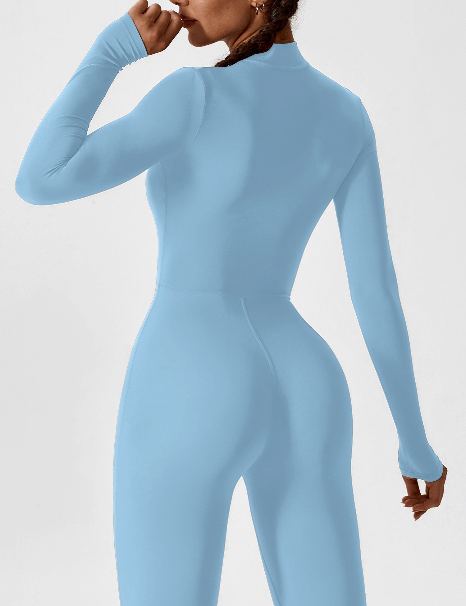 Long Sleeve Zip-Front Stretch One-Piece Sculpting Activewear Jumpsuit