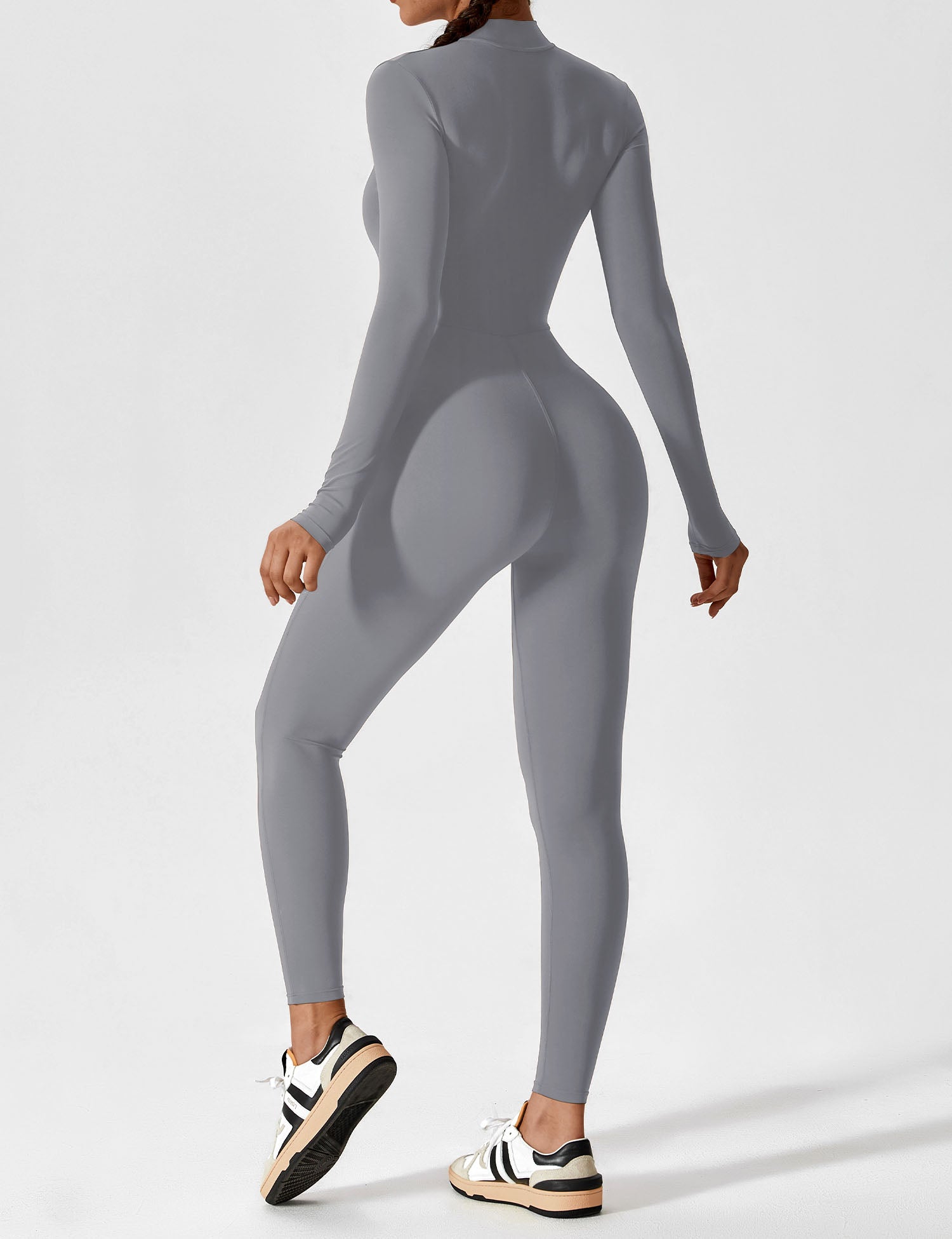 Long Sleeve Zip-Front Stretch One-Piece Sculpting Activewear Jumpsuit