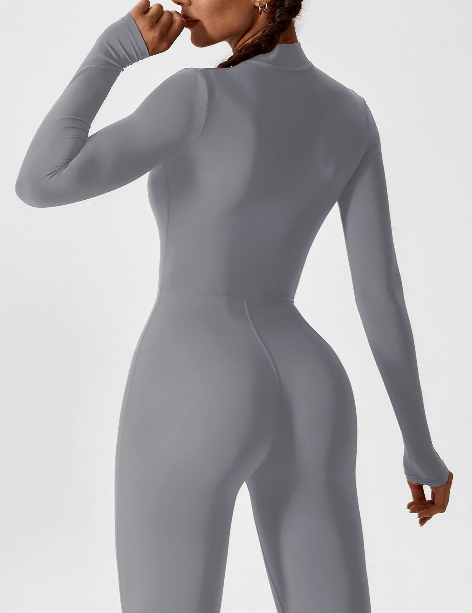 Long Sleeve Zip-Front Stretch One-Piece Sculpting Activewear Jumpsuit