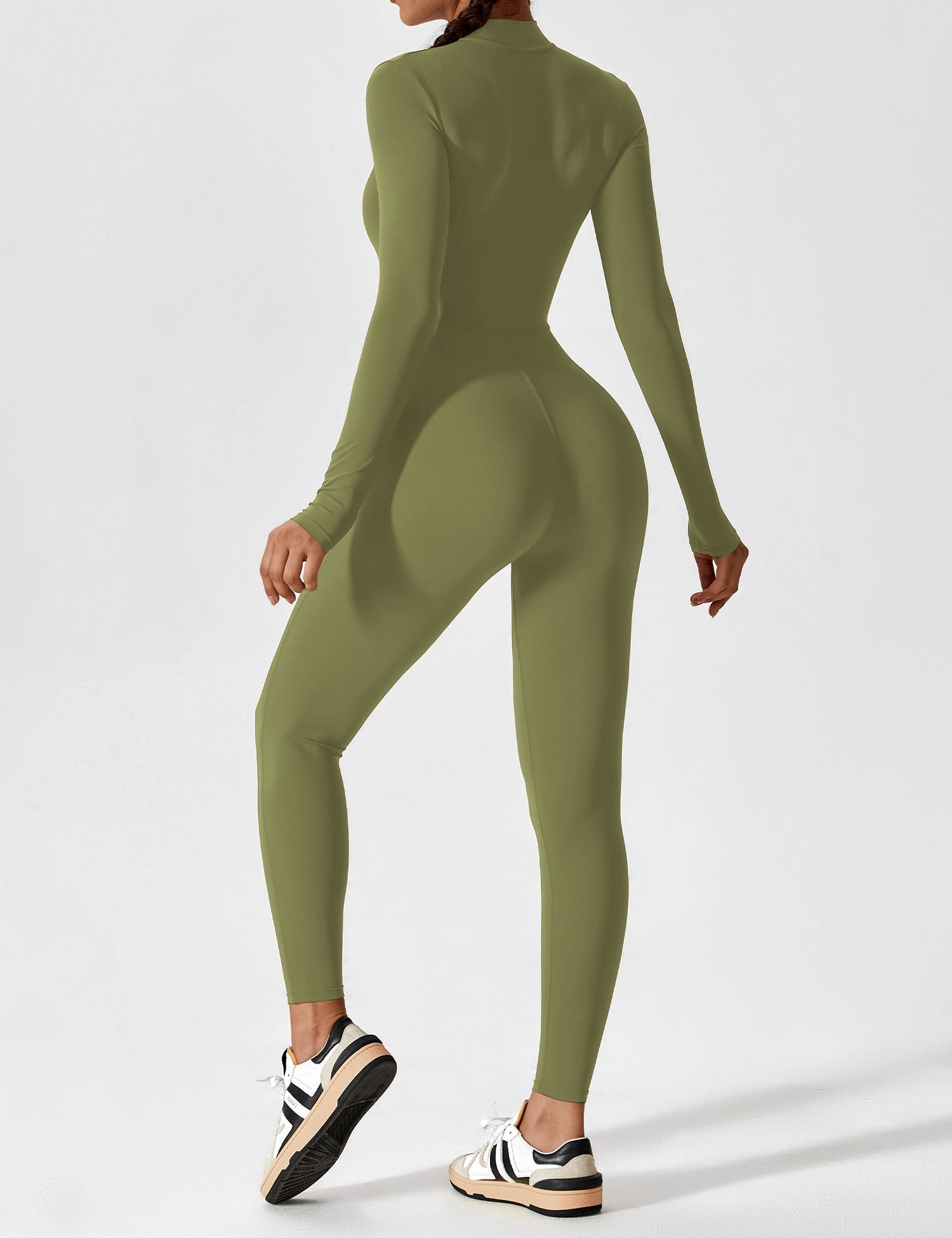 Long Sleeve Zip-Front Stretch One-Piece Sculpting Activewear Jumpsuit