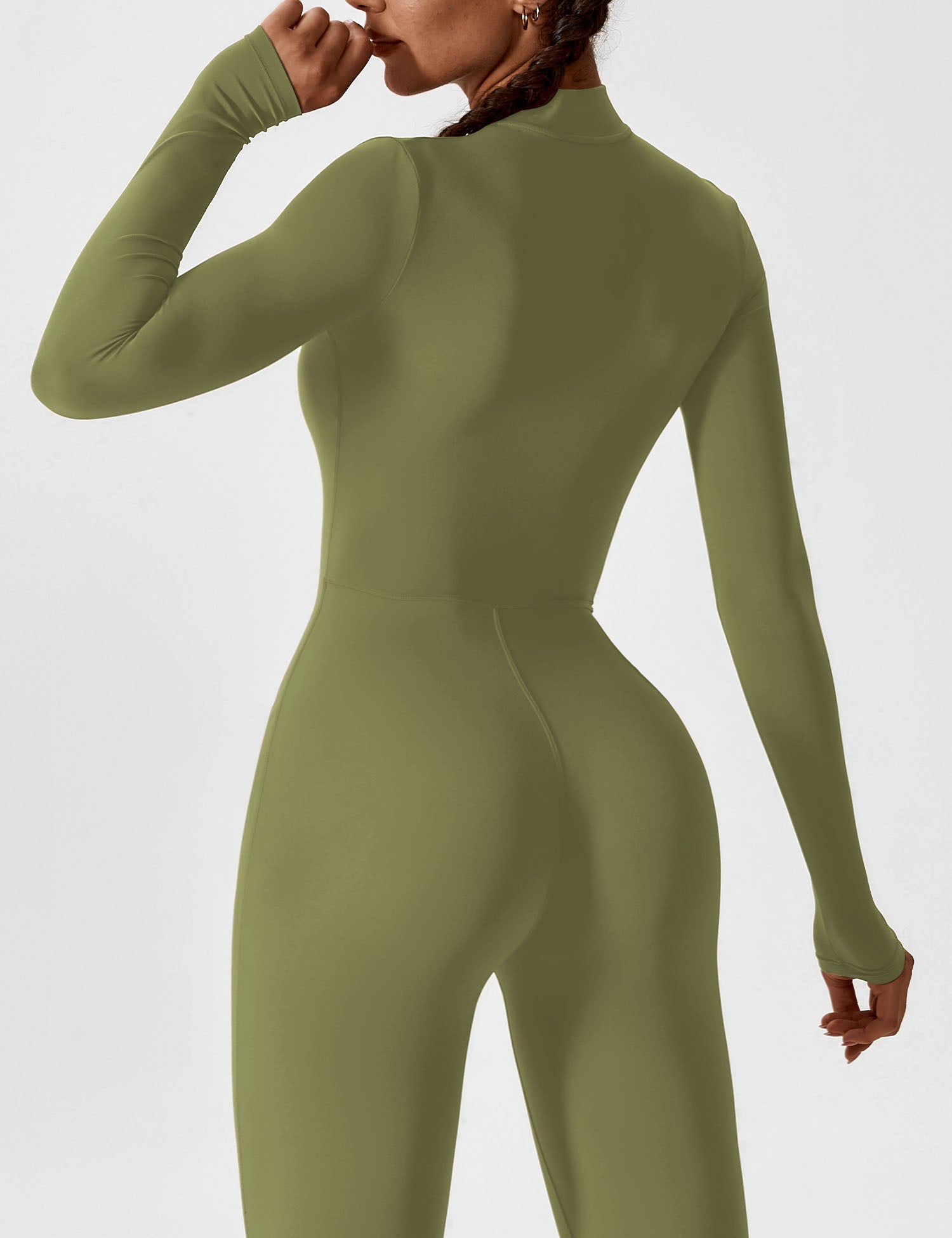Long Sleeve Zip-Front Stretch One-Piece Sculpting Activewear Jumpsuit