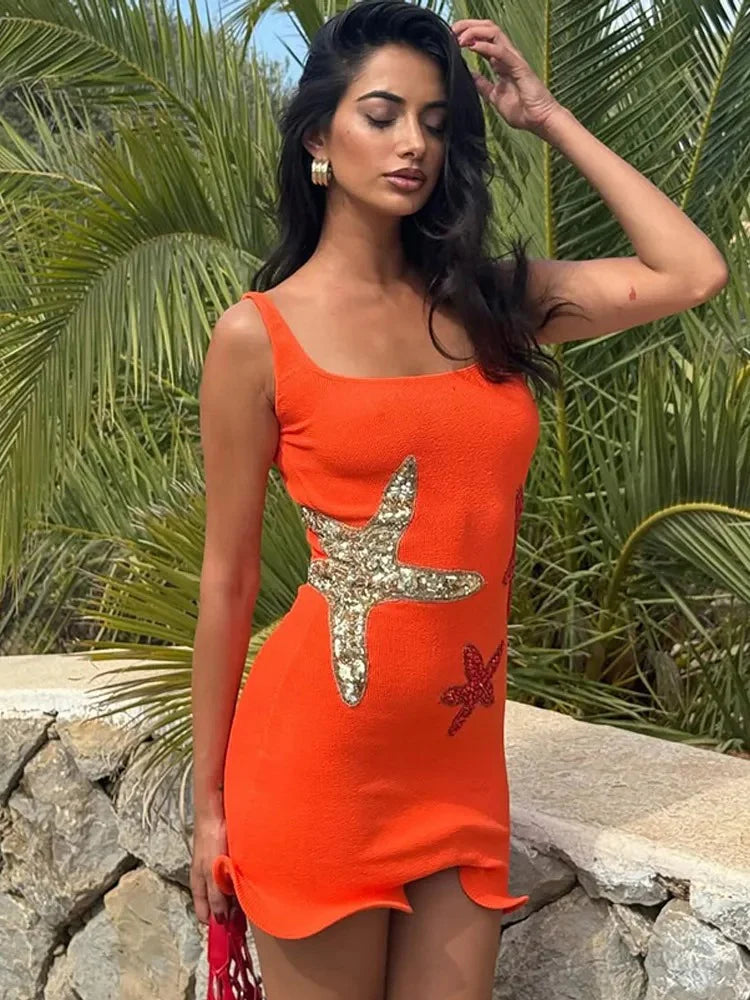 Zoe - Ocean Starfish Embellished Mini Dress