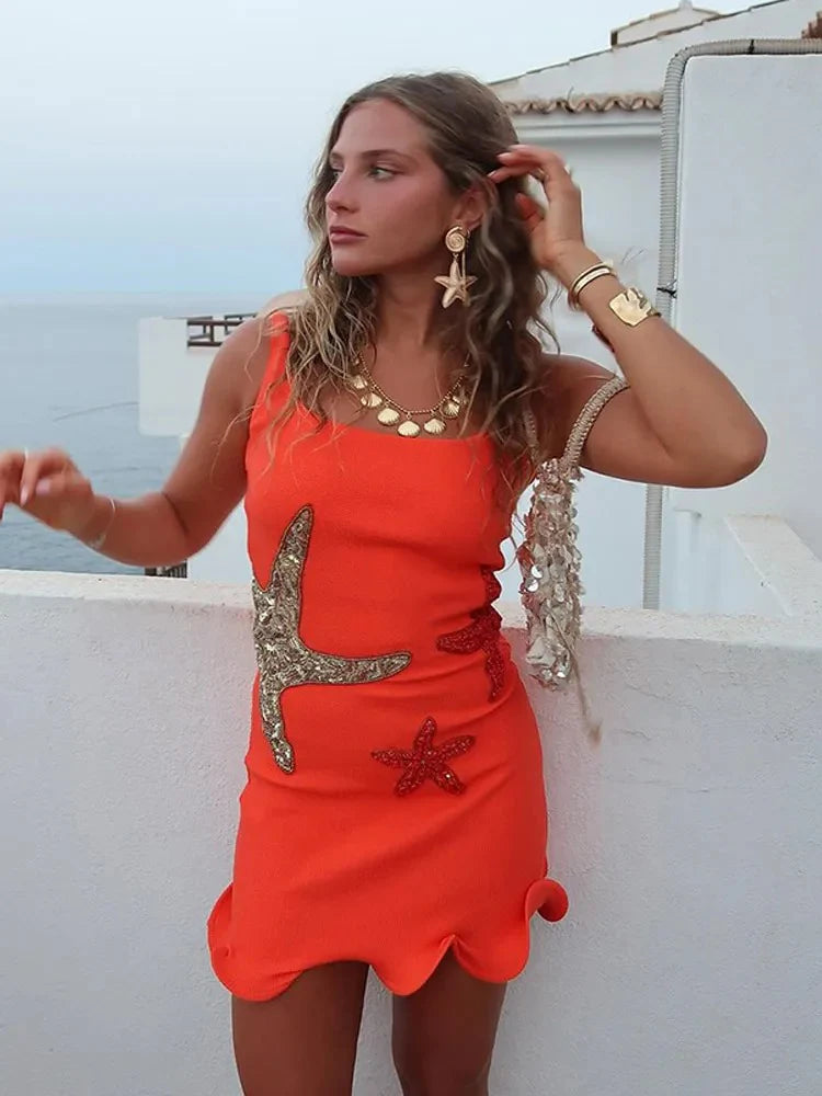 Zoe - Ocean Starfish Embellished Mini Dress